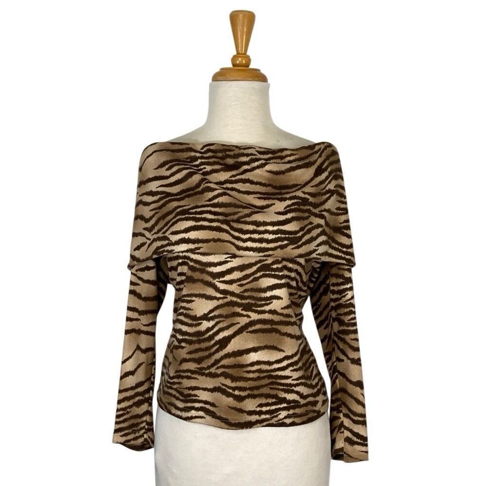 Samuel Dong Brown Tiger Stripe Top Drop Shoulder Art To Wear Evening
